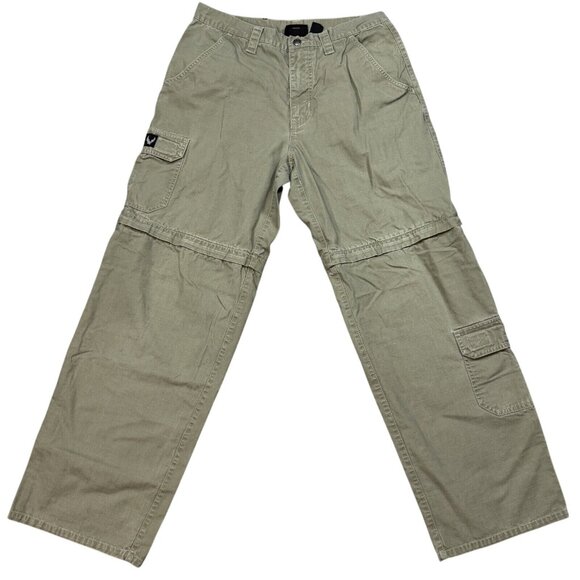 Harley Davidson Mens Khaki Green Convertible Cargo Pants Shorts Cotton 32X32